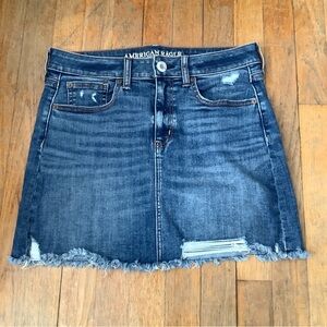 AMERICAN EAGLE DISTRESSED SUPER STRETCH HI-RISE DENIM MINI SKIRT 8 AE